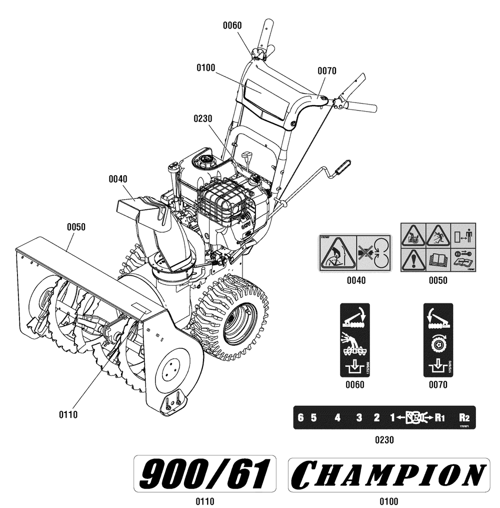 Decals Group Diagram and Parts List for 1696057 2011 Briggs and Stratton Snow Blower